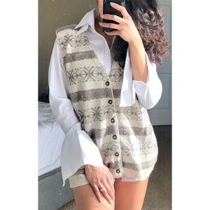 Vintage Grandpa Western Knit Button Up Tan Vest